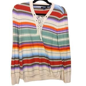 Chaps Size Medium M Cotton Stripes Striped Colorful Long Sleeve Sweater Top